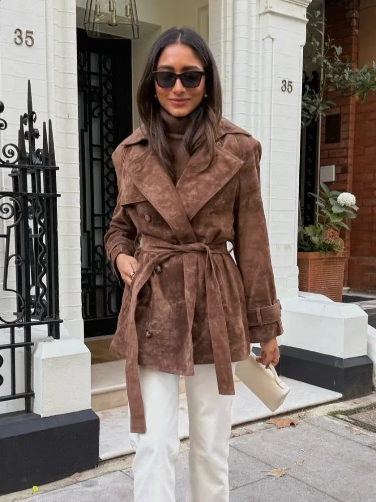 Veste En Daim Marron Femme Veste Dautomne À Poitrine À Poitrine