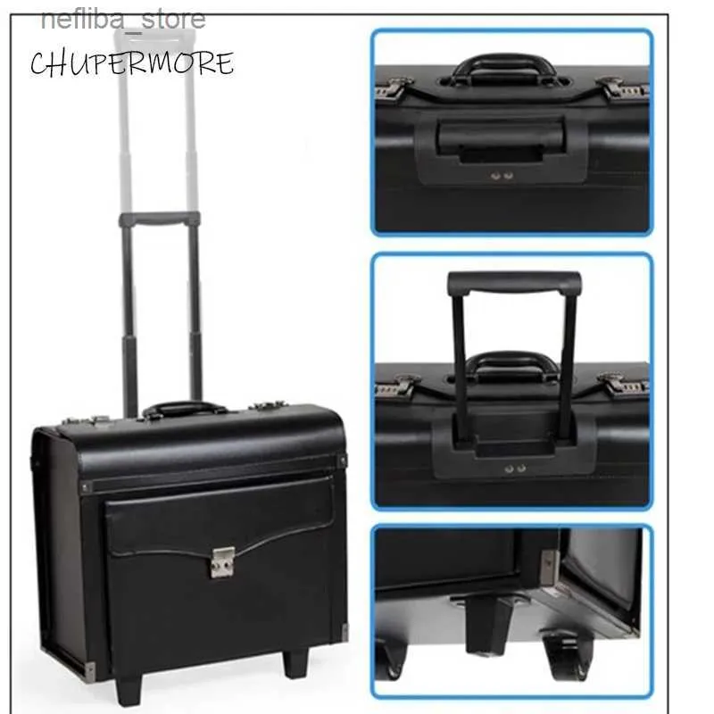 Sacs de cosmétiques Chupermore PU Le cuir roule roulant Spinner Femmes Cosmetic Case Pilot Suitcase Roues 16 pouces Carry ONS Sacs de voyage L410