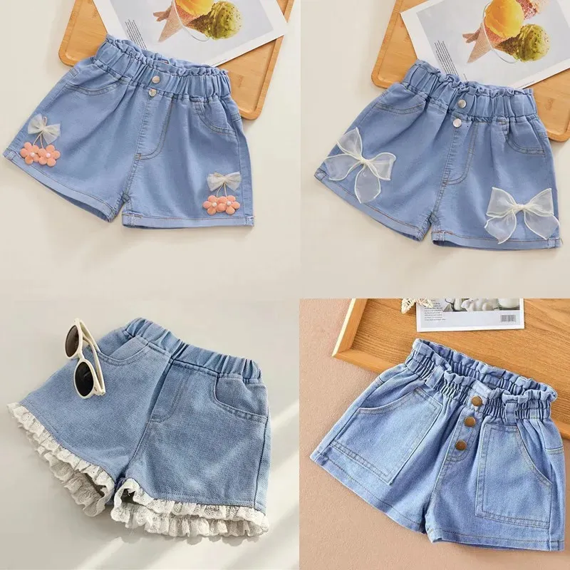 Sommer Kinder kurze Jeans Shorts für Mädchen Mode Mädchen kurze Prinzessin Jeans Kinder Hosen Mädchen Shorts Blumenmädchen Kleidung 240418