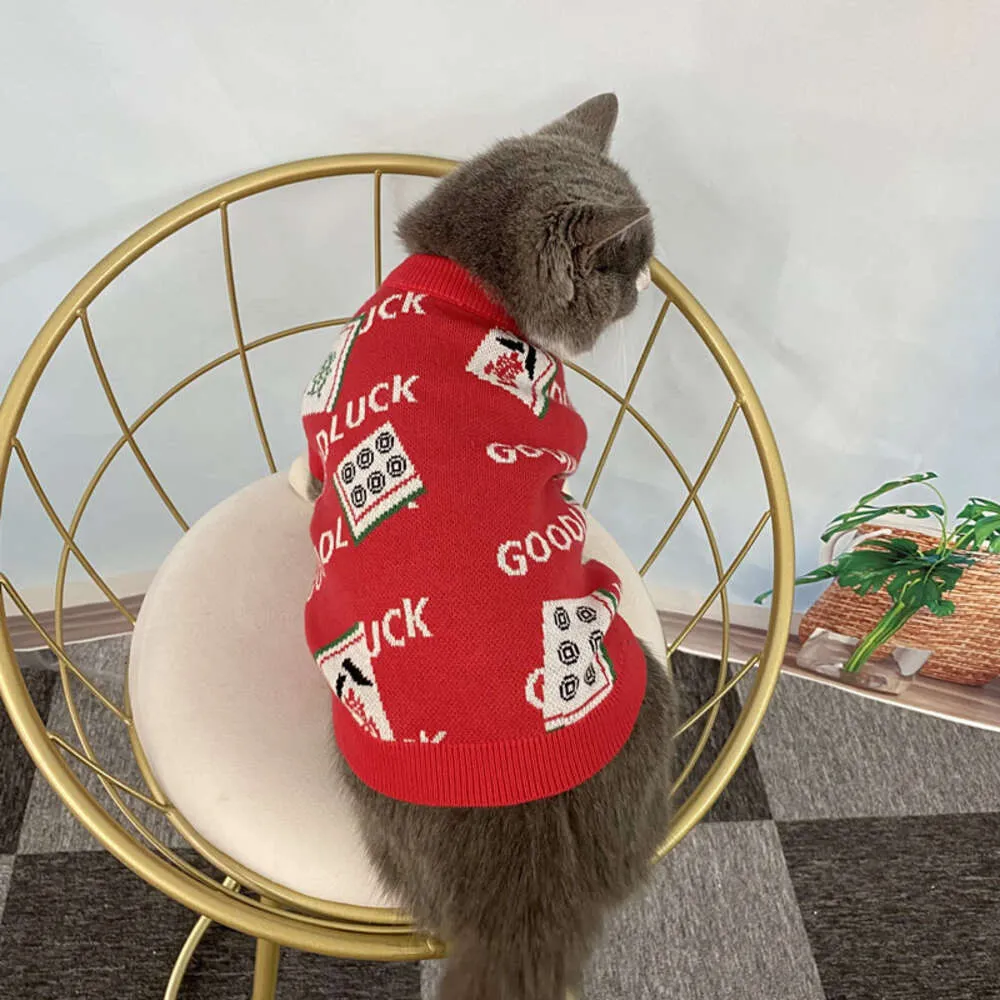 Jesienne/zimowe sweter ze zwierząt Nowy Rok Święto Czerwony kot mały pies stopy ciepłe ubrania