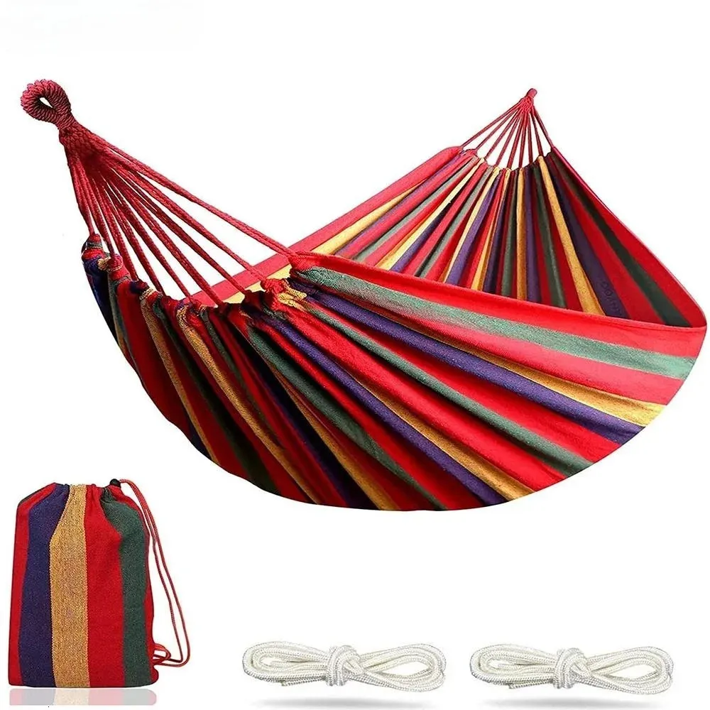 Double Hammock 2 Person Canvas Cotton with Tree Straps for Patio Garden Backyard Outdoor and Indoor Red Blue 240411