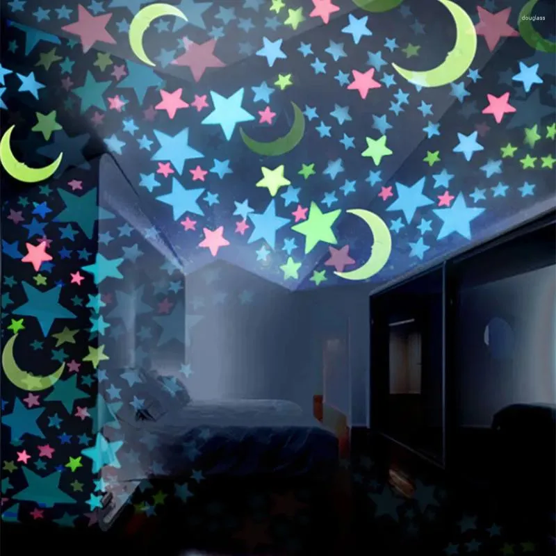 Autocollants muraux Fluorescent Glow in the Dark Stars Moons Chambre Kids chambre colorée Home Decors 100pc # 45