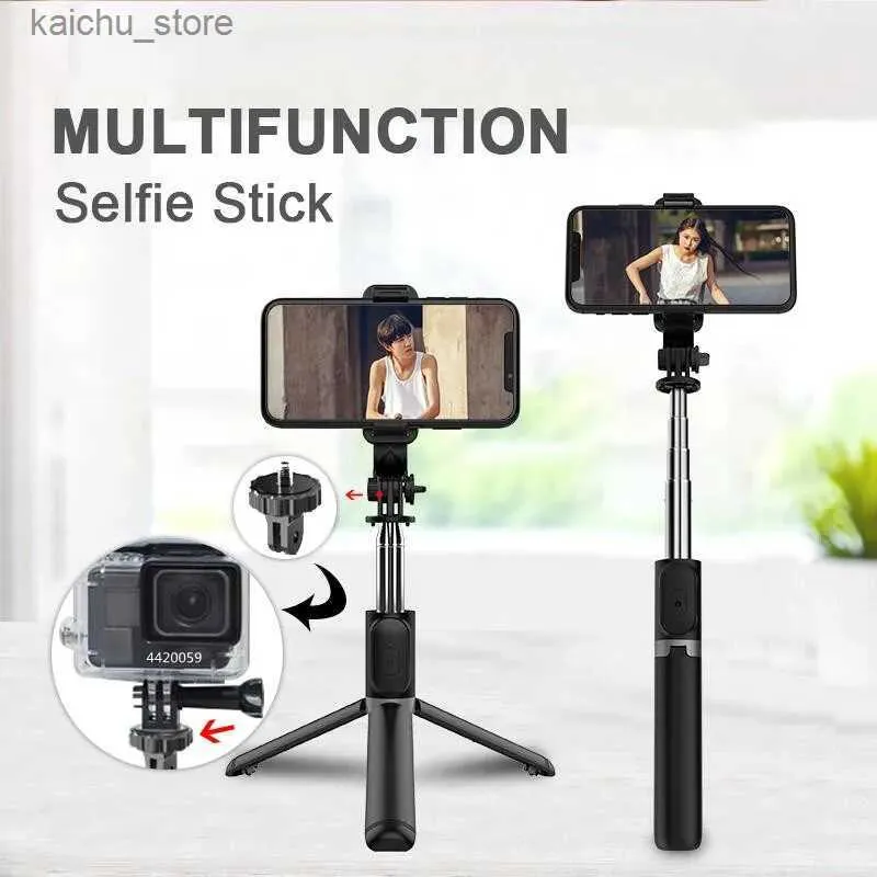 Selfie monopods roreta mini verlengbaar 4 in 1 selfie stick statief met draadloze afstandsbediening - 360 rotatie telefoonstandhouder voor goPro sjcam camera y240418