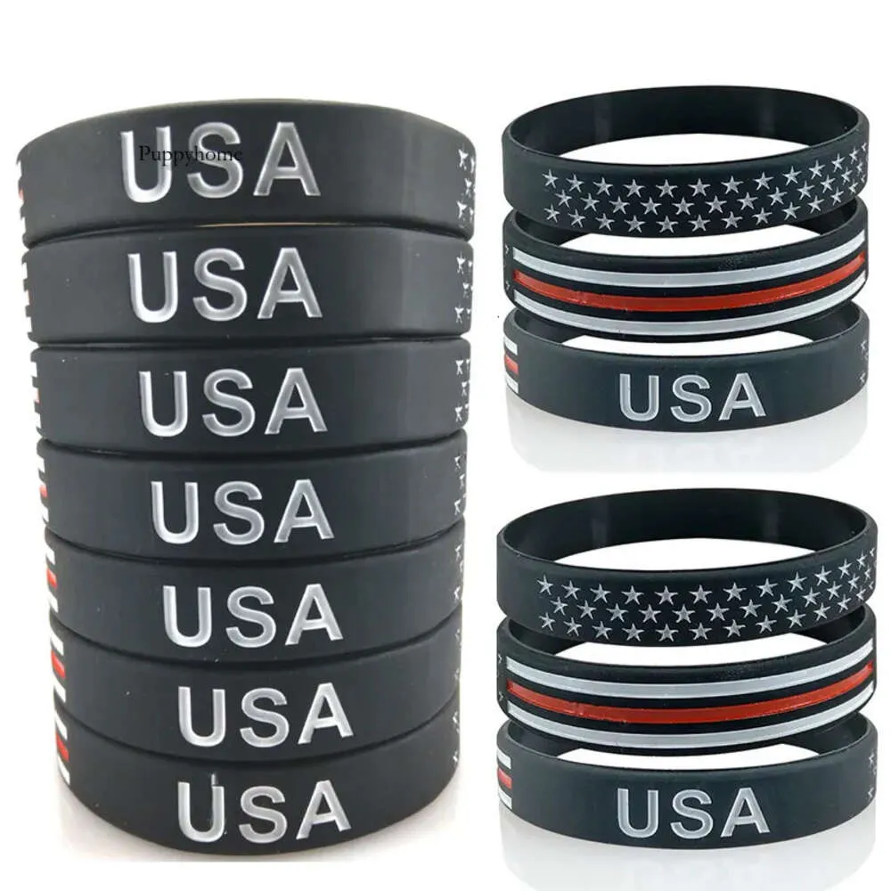 USA Blue Line American Flag Bracelets Silikonowa opaska na rękę 0418