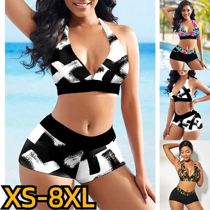 Frauen Badebekleidung Sommer weibliche sexy Strandbekleidung Frauen Badeanzug zweiteiliger Schwimmanzug Vintage Bikini Design Printing