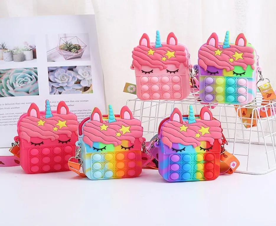 Unicorn Messenger Bag Straps Toy Silicone Zipper Bags Bubble Push Toys for Kids and Adults Simple Cross Body Bags9996381