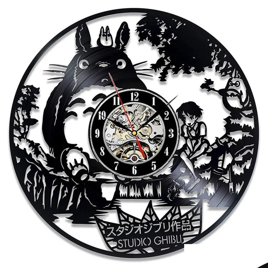 Часы настенные часы студия ghibli totoro настенные часы мультфильм мои соседские виниловые часы смотрят домашний декор Рождественский подарок для детей y