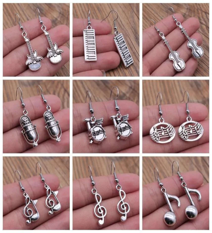 Charm Musical Jewelry Earrings Musical Note Microphone Drum Guitar Violin Shaped Dangle Drop Earrings For Girls Women8790721