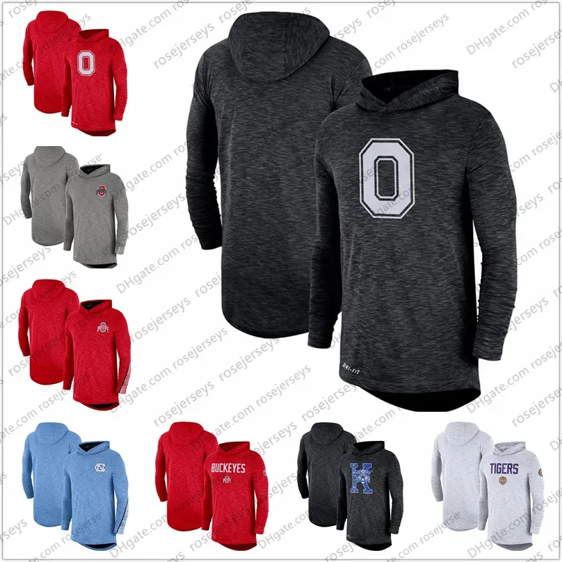 Jacketshoodies 남자 NCAA Ohio State Buckeyes 2019 사이드 라인 롱 슬리브 후드드 퍼포먼스 탑 블랙 그레이 레드 크기 S3XL