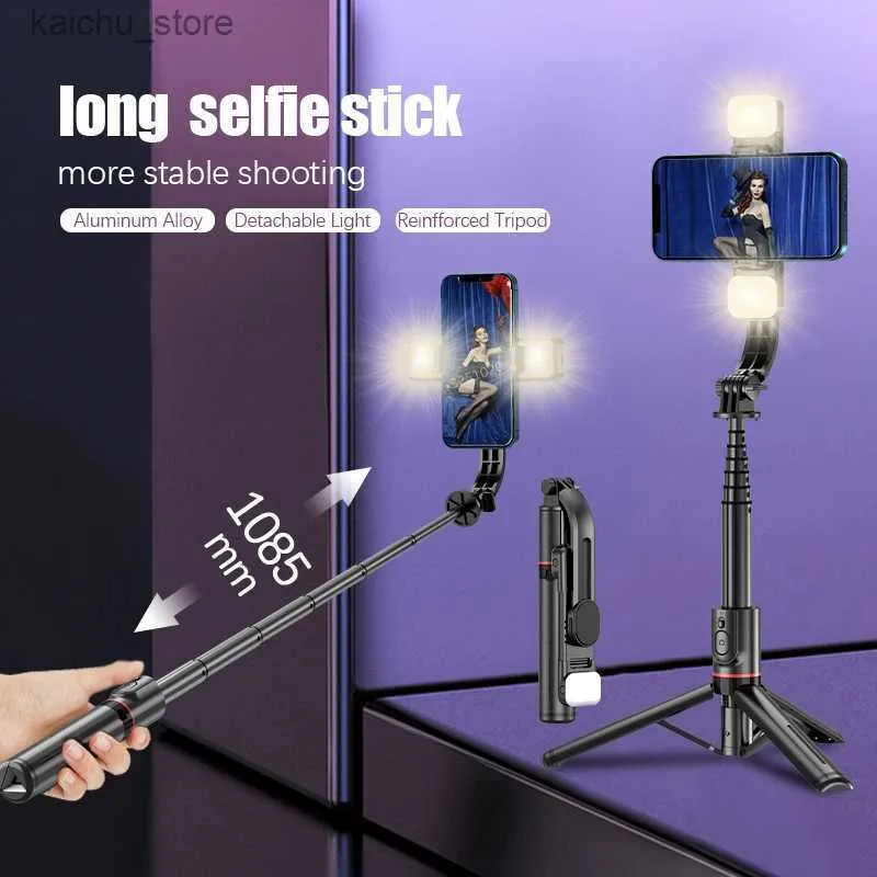 Selfie monopods fgclsy 2022 ny vikbar trådlös Bluetooth selfie stick stativ med bluetooth slutare fyllning ljus aluminium legering selfie stck y240418