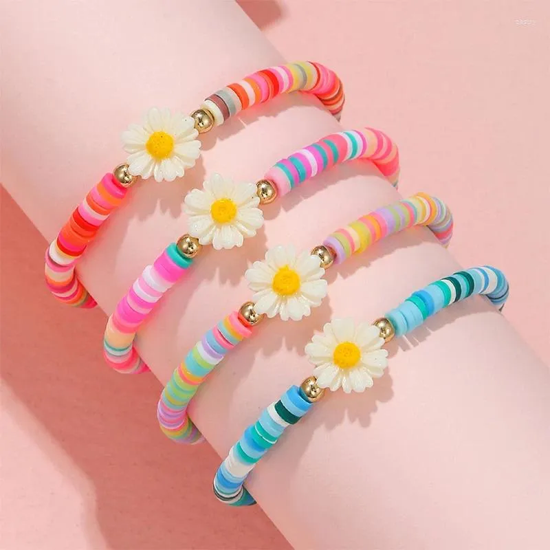 Charm Bracelets 4Pcs/set Handmade Stretch Flower Pendant Bracelet For Teens Girls Kids Party Birthday Jewelry Gift