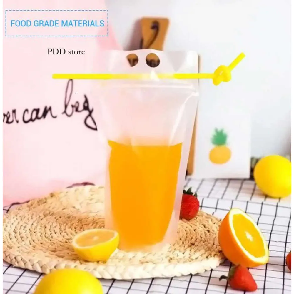 24H Ship Clear Drink Pouches Bags frosted Zipper Stand-up Plastic Drinking Bag with straw with holder Reclosable Heat-Proof FY4061 DHL 3-7 days delivery BY15