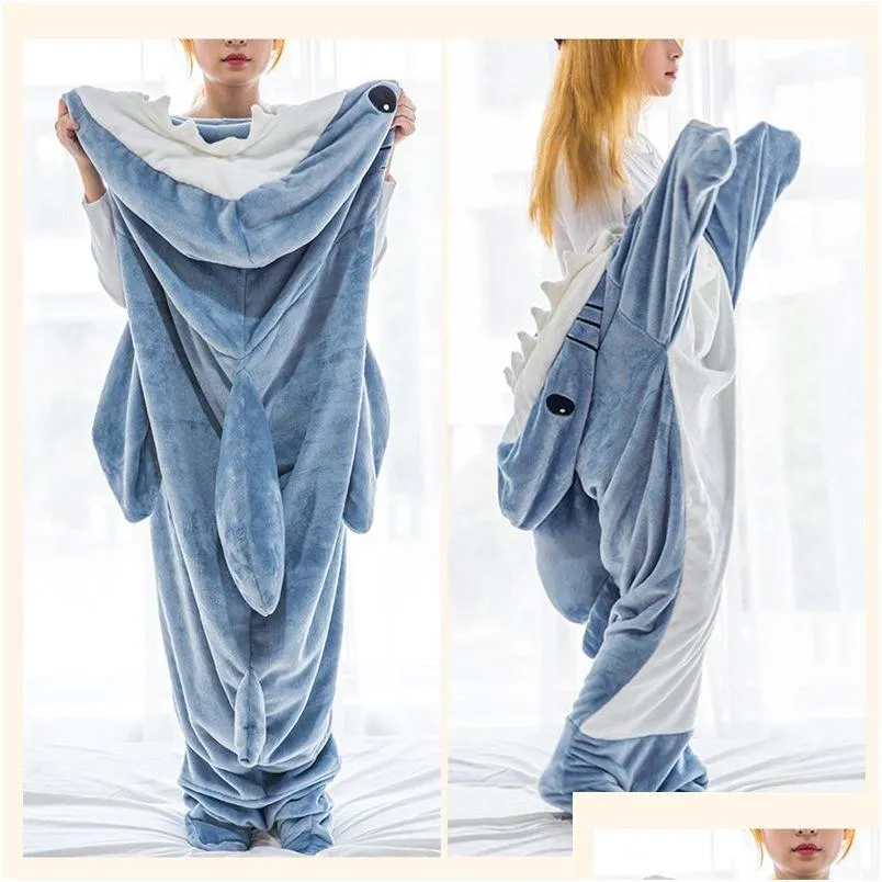 أكياس النوم Slee Gray Shark Onesies Adt Pajamas Cosplay Kigurumi Pajamas Cartoon Halloween Assume Sleepwear Bemsuit Compley 230922 Dhblo