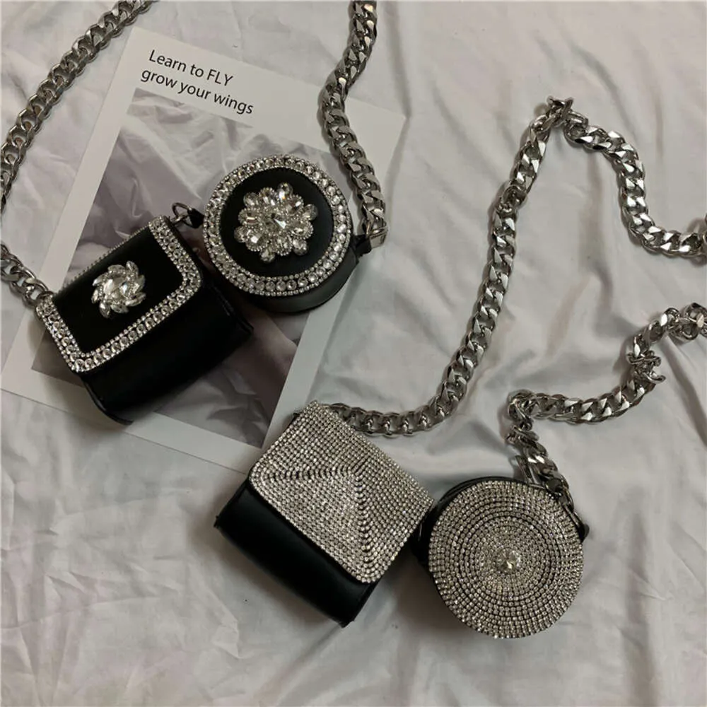 2 peças de diamante bolsas de ombro cravejadas para mulheres mini PU crossbody saco decorar bolsas de peito de corrente bolsa de luxo bolsa de moeda de luxo