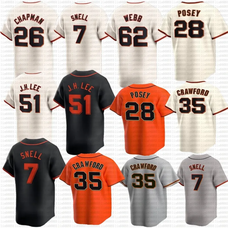 Jung Hoo Lee Baseball Jersey Matt Chapman Wilmer Flores David Villar Logan Webb Blake Snell Camilo Doval LaMonte Wade Jr. Jorge Soler Patrick Bailey Buster Posey Bonds