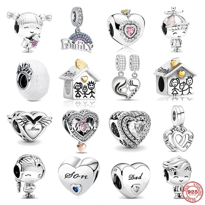 925 Sterling Silver Fit Women Charms armband kralen Charm sieraden hangdoekjongen meisje mousserende moeder kraal zusters