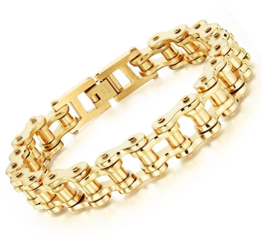 Luxe modeheren titanium roestvrijstalen link ketting armband tweekleurige Gold Gold Mens Hiphop Jewelry9269590
