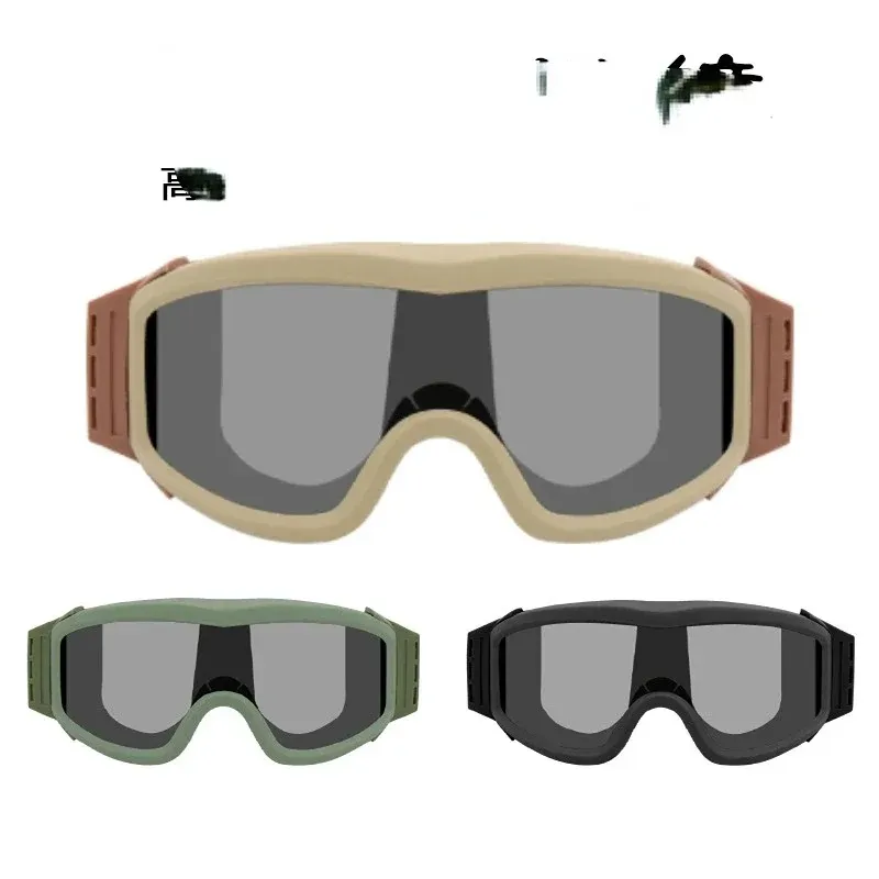 Military Airsoft Tactical Goggles Shooting Glasses Motorcycle Windproof Paintball CS Wargame Goggles 3 Lens Black Tan Green