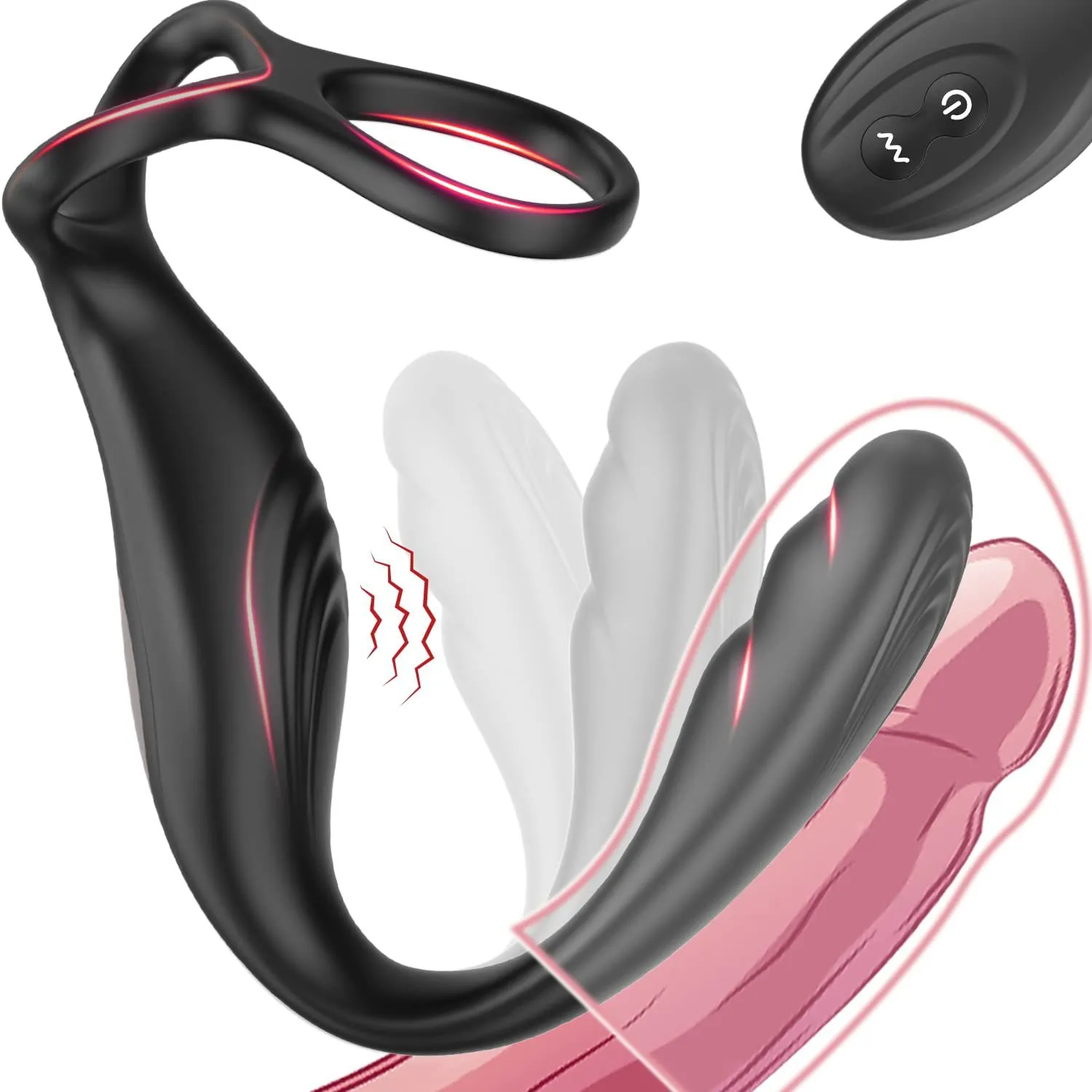 Wearable Prostate Massager with Ball Cock Ring Fullt Flexibel Anal Vibrator Taint Teaser med 13 tyst vibrationsfjärrkontroll Vuxna Sex Toys Män kvinnor (svart)