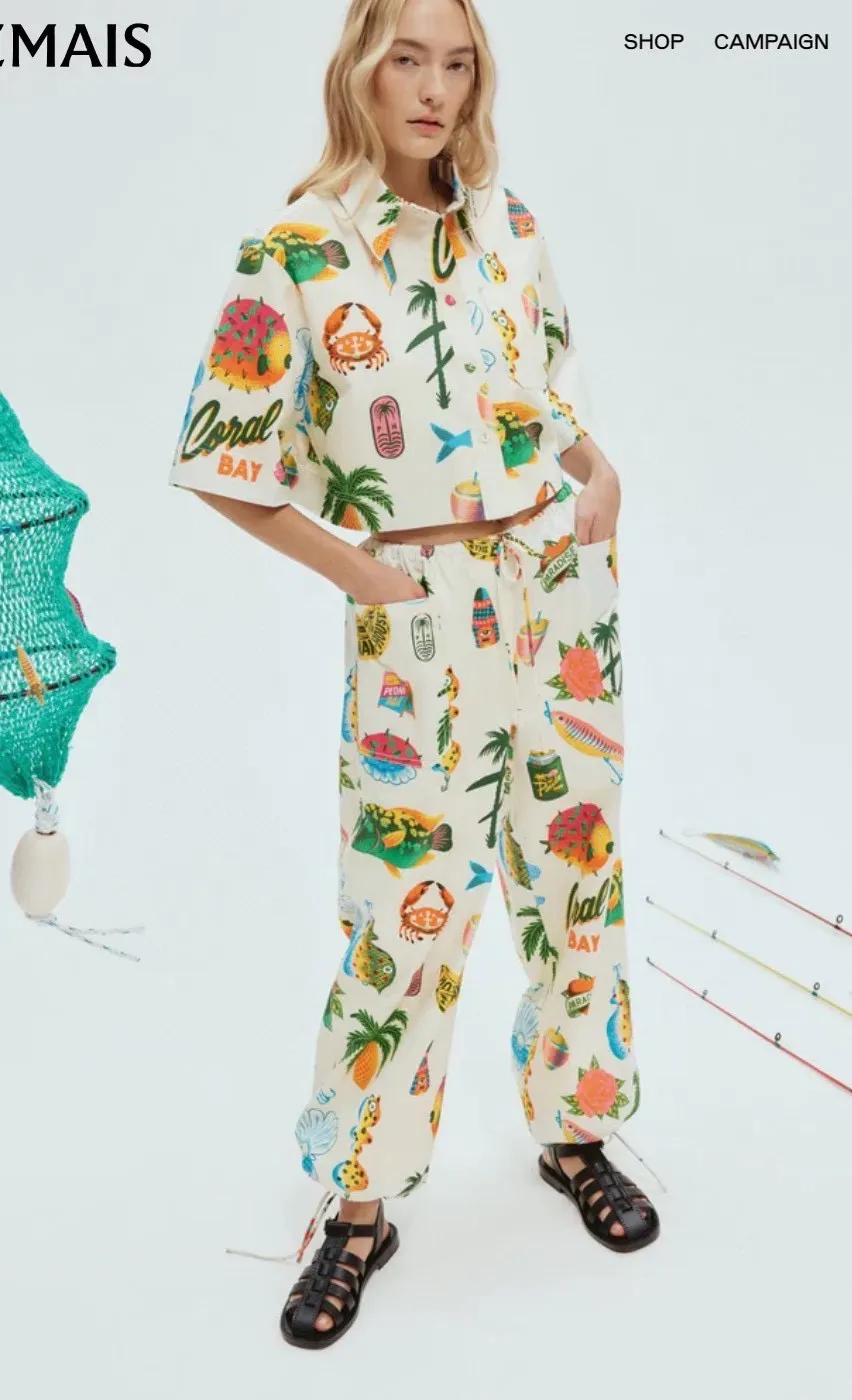 Trendy 2024 Designer -Kleid Sommer Neuer Druck Casual Set Loose Hemd+Wide Leg Hosen