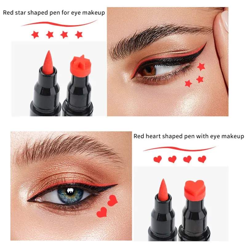 Eyeliner Double Head Triangle Star Heart Smile Sileliner Pen Black Red Stamp Makeup Makeup Seal Eyeliner Pencil Cosmetic Commetic