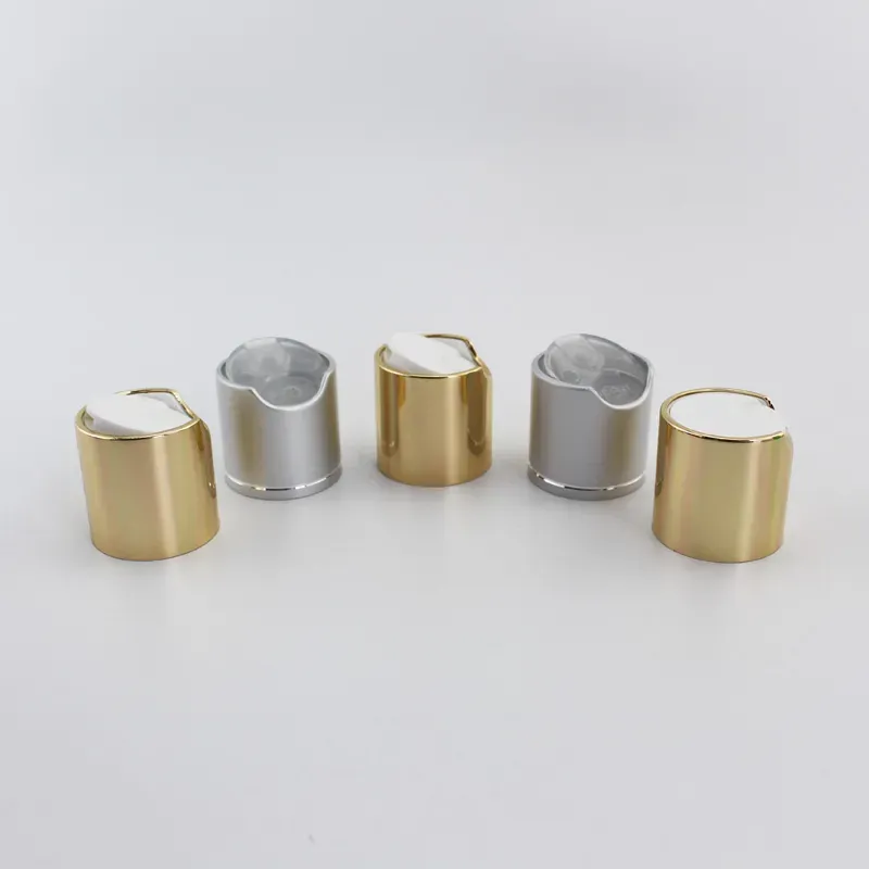 Silver Disc Top Caps With Aluminum Collar 24/410 Aluminum Plastic Bottle Container Cap Push Pull ,Press caps