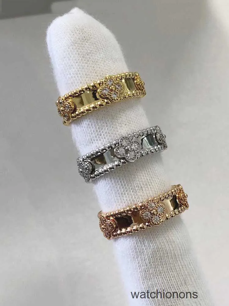 Anneau de luxe haut de gamme New Kaléidoscope Set Diamond Ring pour femmes Pure Silver 18K Rose Gold Clover avec des bijoux Instagram de haute qualité et simple