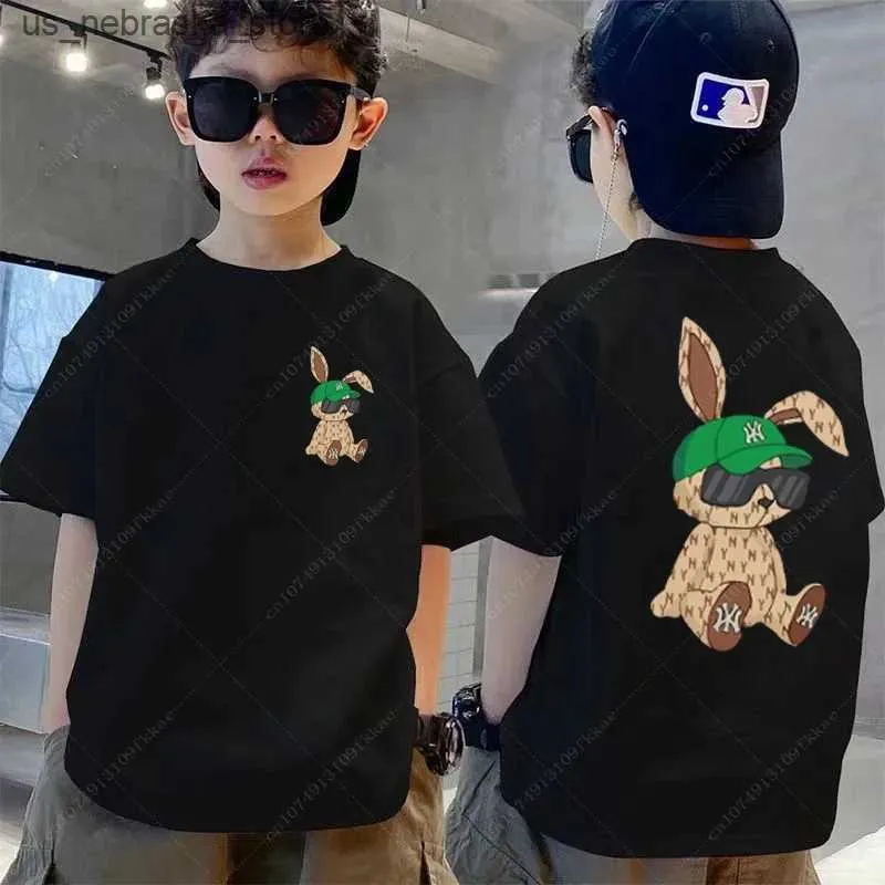 T-shirts Rabbit T-shirt anime luxury brand T-shirt childrens clothing baby short sleeved T-shirt 3-14 year old youth top Q240418