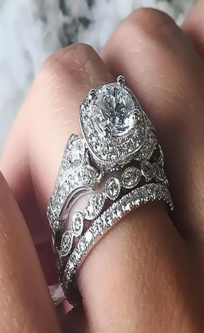 Nowy sprzedaż biały złoto Clear Cyrcon Pierścień dla kobiet039s Pierścień prezentu zaręczynowy Cne Fast 9483569