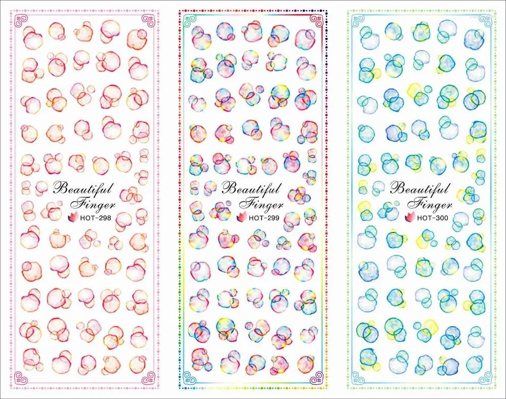 Nail Stickers 3 Sheet/Lot Round Dot Series Bubble Flower Large Sheet Water Transfer Sticker For DIY Art Decal
