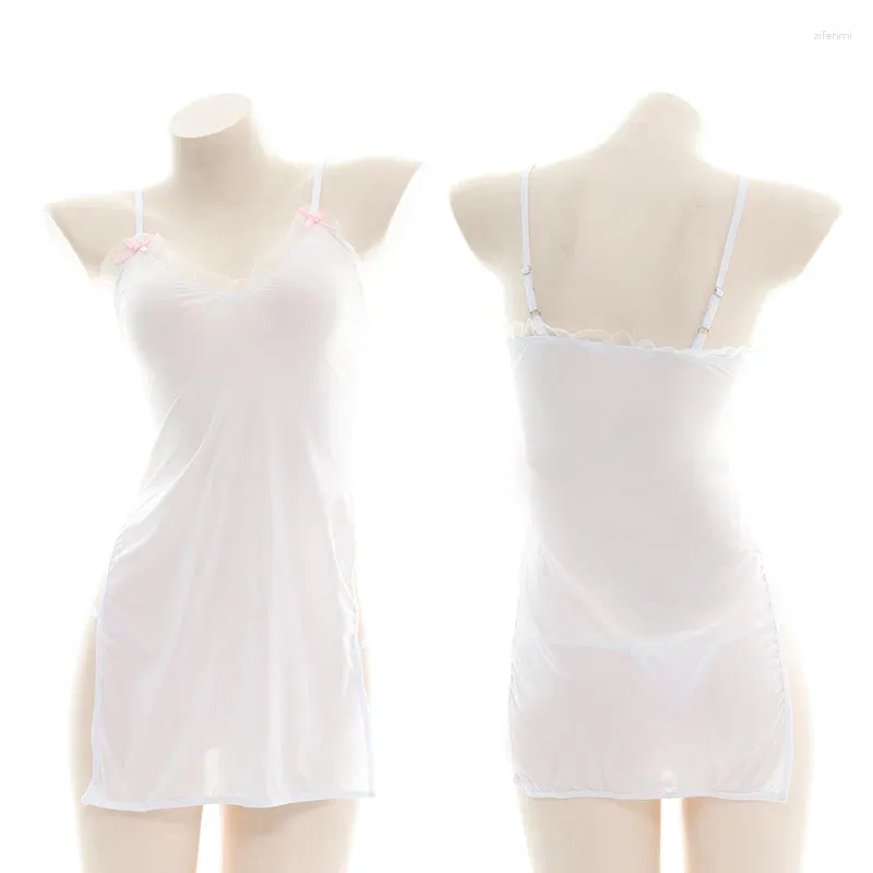Frauen Nachtwäsche sexy Frauen Schlinge Semi-transparentes Nachtdressmädchen High Split White Transparent Spitze Pyjamas Homewear Dessous Cosplay