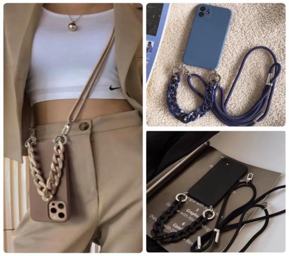 Crossbody Lanyard mobiltelefonfodral med armbandhalsband marmorkedjesilikonfodral för AirPods iPhone 14 13 12 mini 11 Pro XS Max3576213