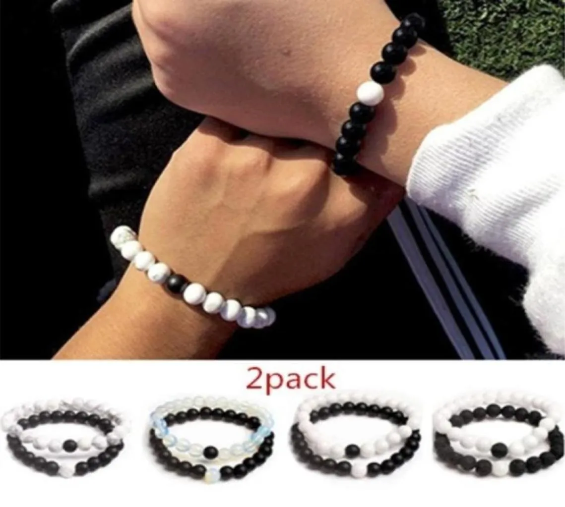 Straski z koralikami 2PCS Bracelets Bracelets Zestaw Kaliwki Natural Stone Pary Dystans Energy Elastyczna bransoletka Rope Kobiety przyjaciele Jewel3282619