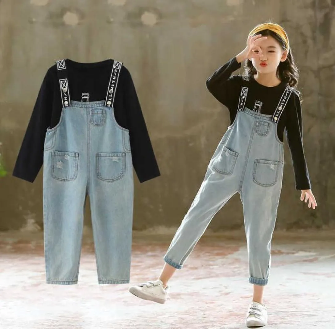 Spring Children Clothing sets girl for 6 8 9 10 12 ans Girls Tshirt Denim combinaison Automn Teen Kids Clothes Tracksuit X9184026