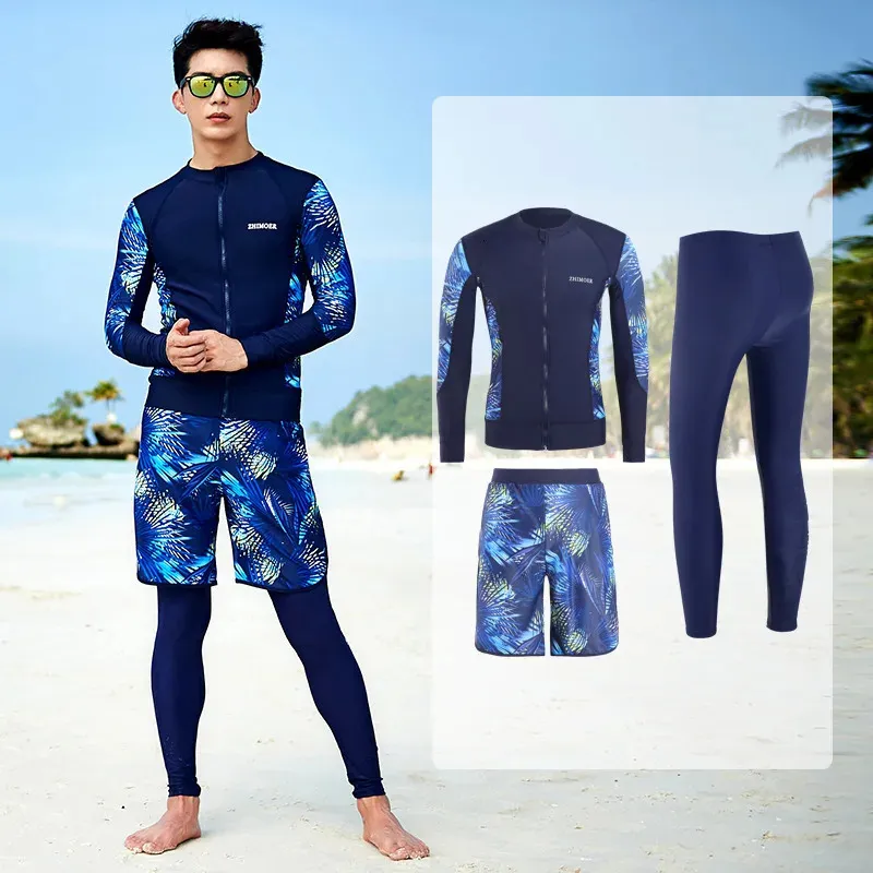 Mens 3pcs Tam set döküntü koruyucusu UV/SPF Hızlı Kuru Yüzme Gömlekleri Suyun Surf Mayo Mayosu Takımları Wetsuit Tracksuit 240411