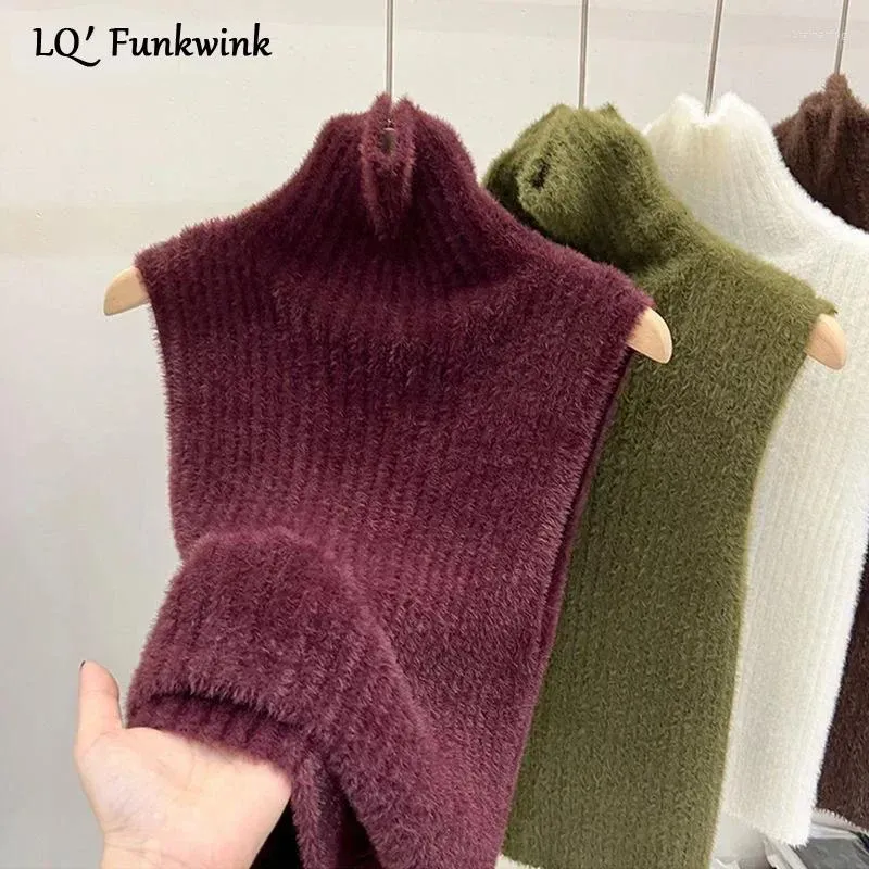 Kobiety swetry lqfunwink mohair turtleck kamizelka swetra baza baza slim fit pullovers kobiet 2024 Autumn Winter Sleveless Krótkie solidne dzianie