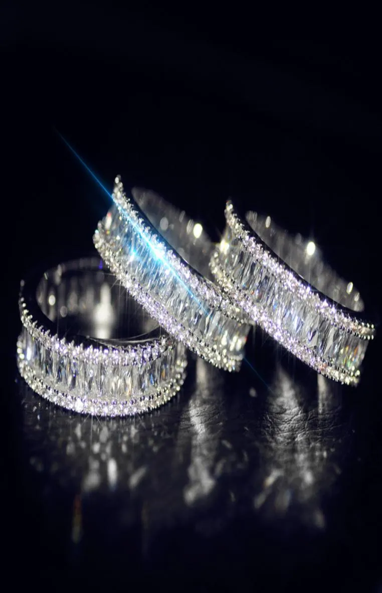 2019 Nouvelle arrivée bijoux de luxe étincelante 10kt White Gold Femme Princesse Cut White Topaz CZ Diamond Mariage Band Rin7375515