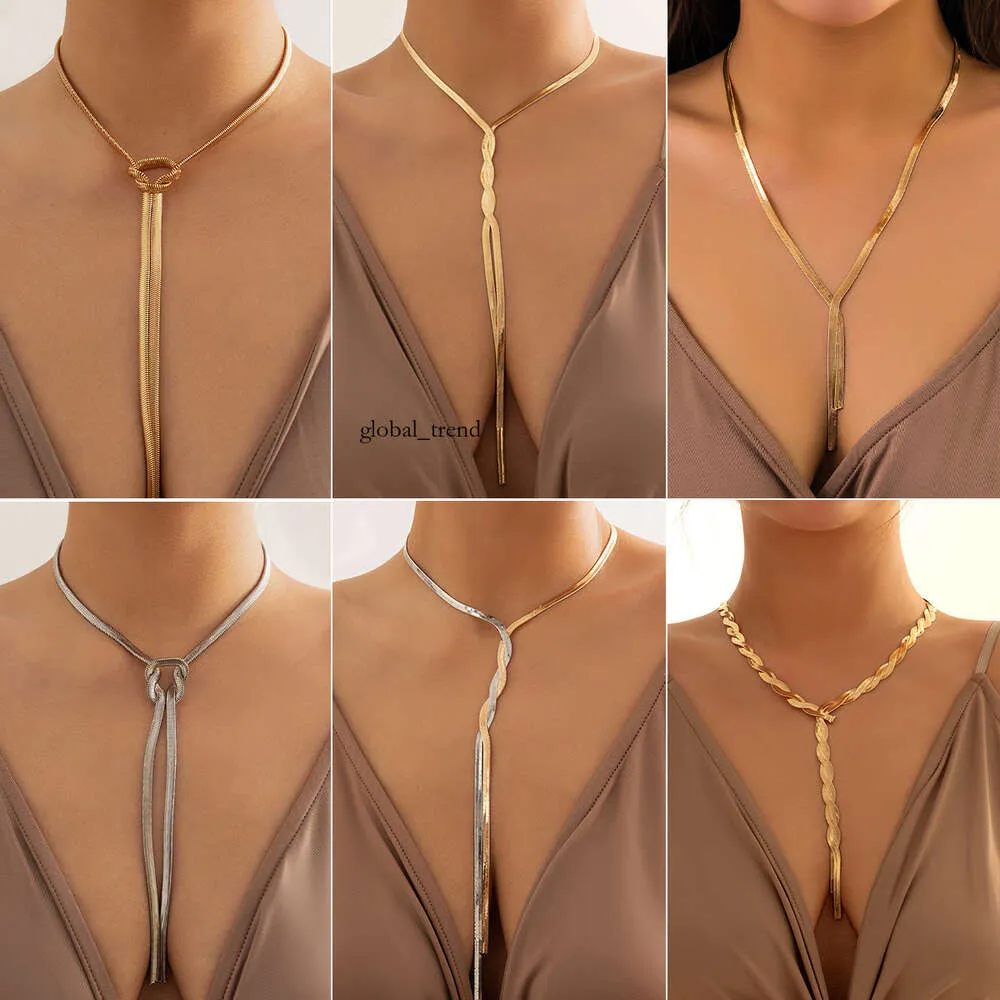 Necklace Cross Border European and American Jewelry, Hip-hop Metal Wind Snake Bone Chain Necklace, Trendy Geometric Long Woven Collarbone Necklace 865 975