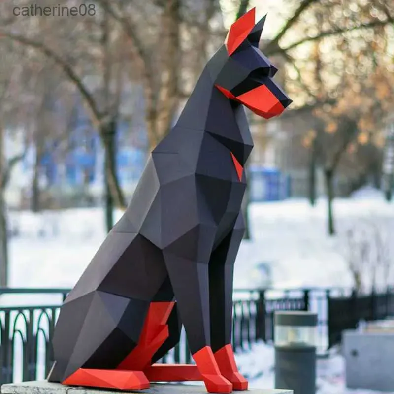 Itens 100cm/68cm de altura laranja doberman cão 3d escultura de animais doberman quarto de papel de papel artesanal