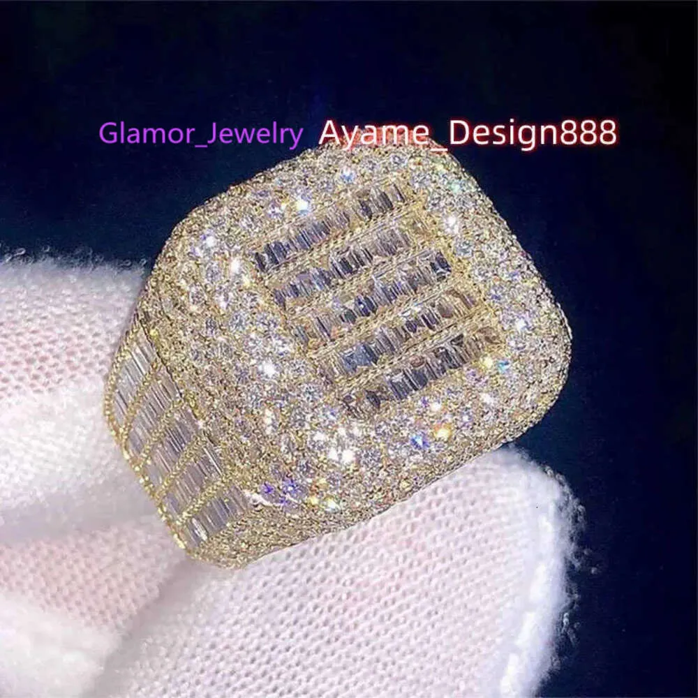 Iced Out Sier Bling Diamond Mens Real Moissanite Hip Hop Ring
