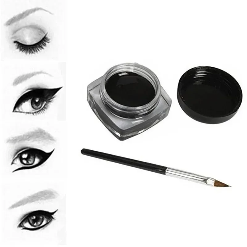 Eyeliner varumärke svart färg eyeliner gel med pensel lätt att bära smink långlastande vattentätt ögonfoder sminkar skönhetskvinnor kosmetika