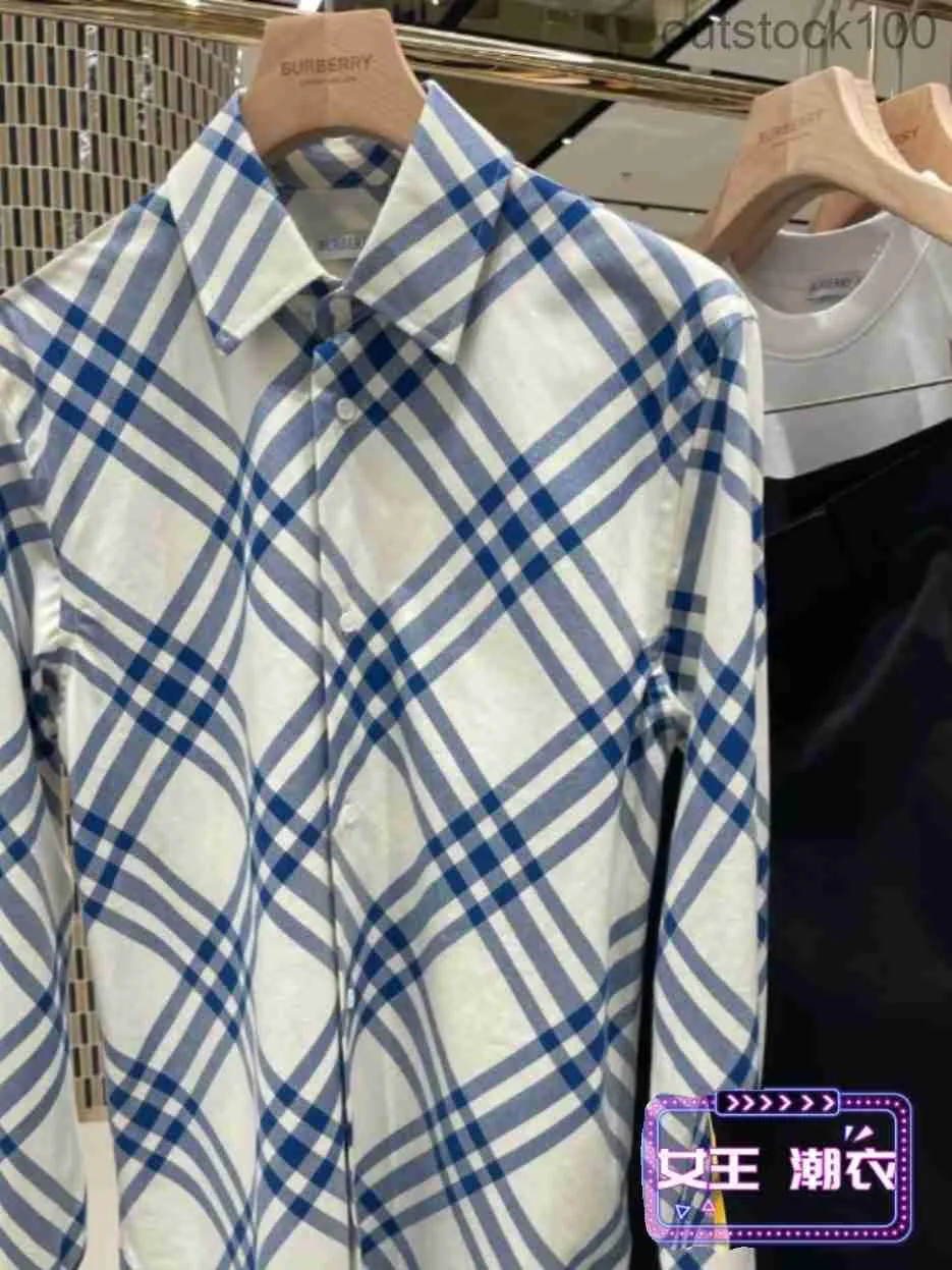 Moda Luxo Buurberlyes Roupas para homens Novo clássico de retalhos listrados com lapelas de camisa de mangas compridas para homens com logotipo original da marca