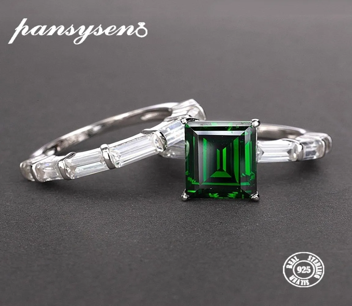 PANSYSEN Real 925 Sterling Silberringe für Frauen 100 natürliche Emerald Edelstein Feine Schmuck Hochzeit Verlobungsring 2019 Neu CJ6590795