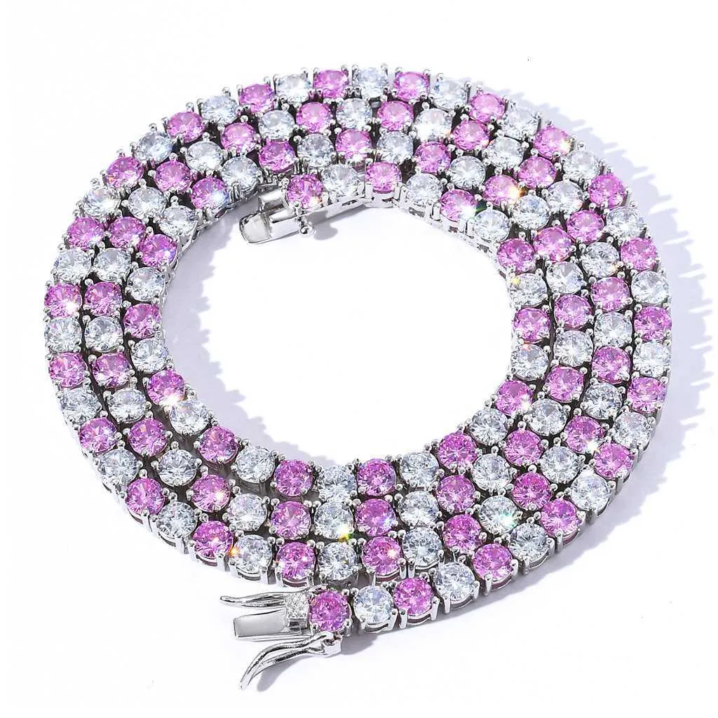 Catena di tennis hip hop 4 mm rosa diamante tennis a catena singola fila diamante collana di tendenza s925 marca di moda argento designer di gioielli personalizzati