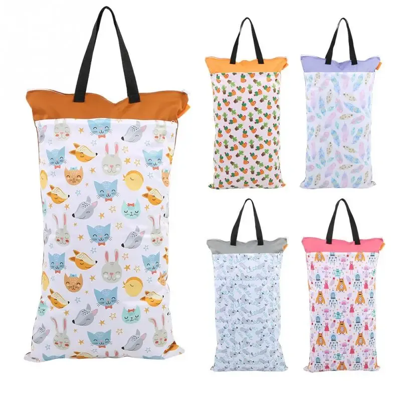 Belt 40*70cm Waterproof Wet/Dry Diaper Pail Bag Reusable Doubl Pockets Large Hanging Cloth Diaper Bag Laundry Nappy Wet Bags