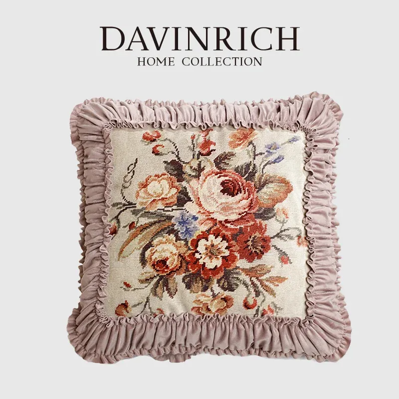 Davinrich Victorian Garden utsmyckad täckning vintage klassisk lavendel lyxig damast floral rosa dekorativ kudde kudde fall 45x45cm 240417