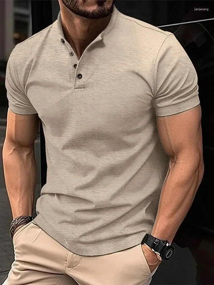 Men's Casual Shirts Solid Stand Collar Short Sleeve Fashion Handsome Business Shirt Men Clothing Summer Button Fit Gym Male
