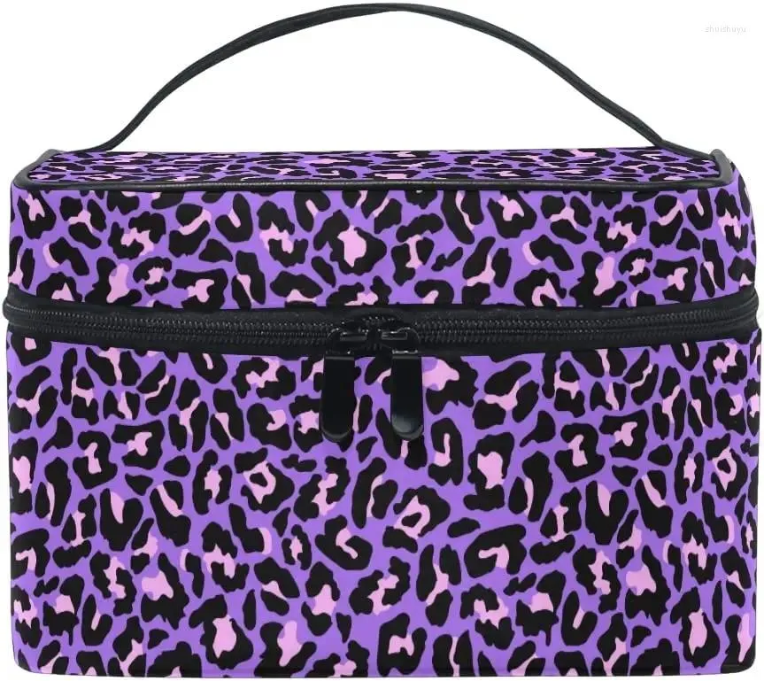 Storage Bags Makeup Neon Purple And Pink Leopard Travel Organizer Bag Case Cosmetic Toiletry For Girl Women Ladies