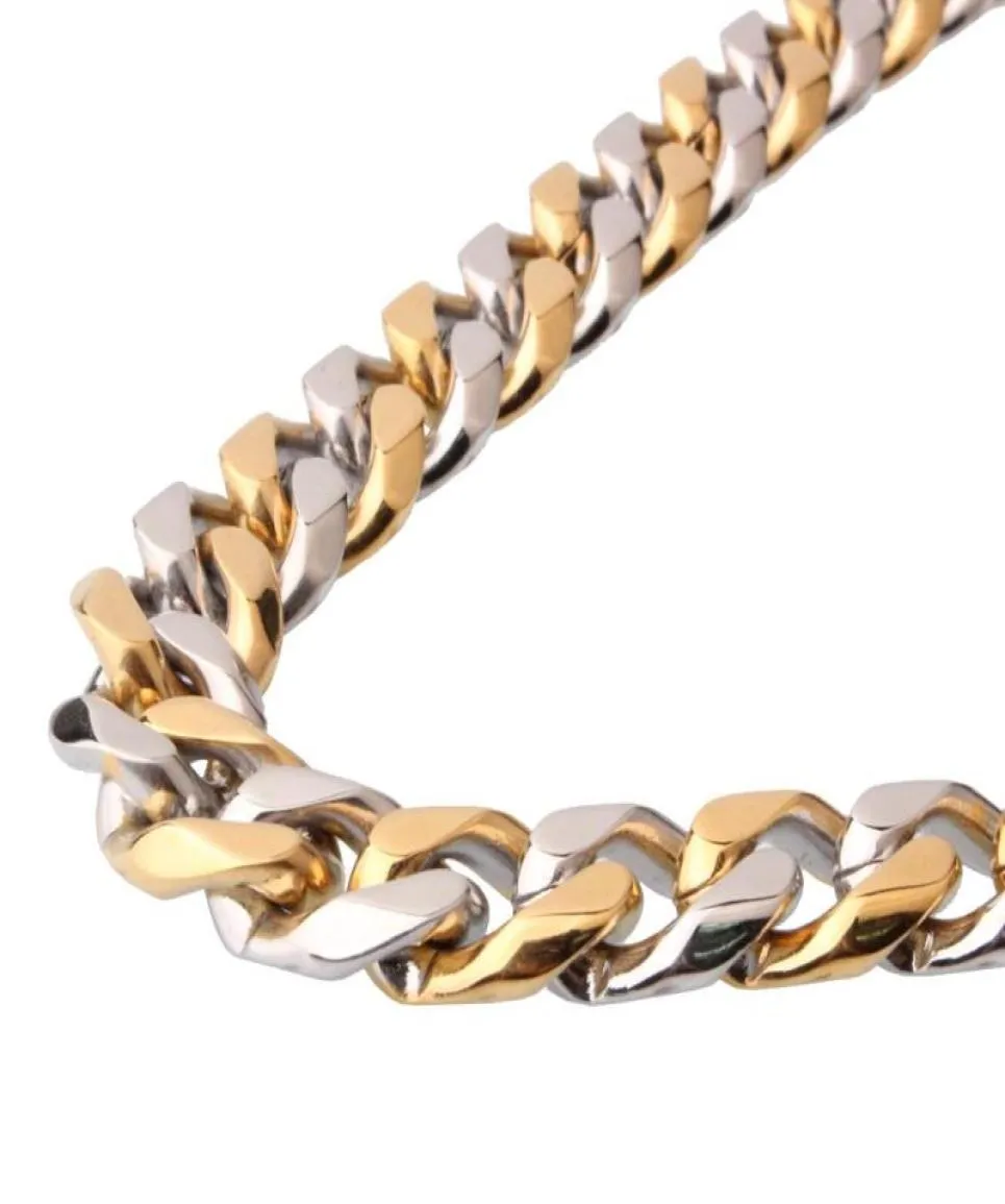 Jóias de aço inoxidável de cor dourada de cor prata para homens colar de mulheres Colar ou pulseira de 1215 mm Cadeia de ligação cubana 740 polegadas3097505