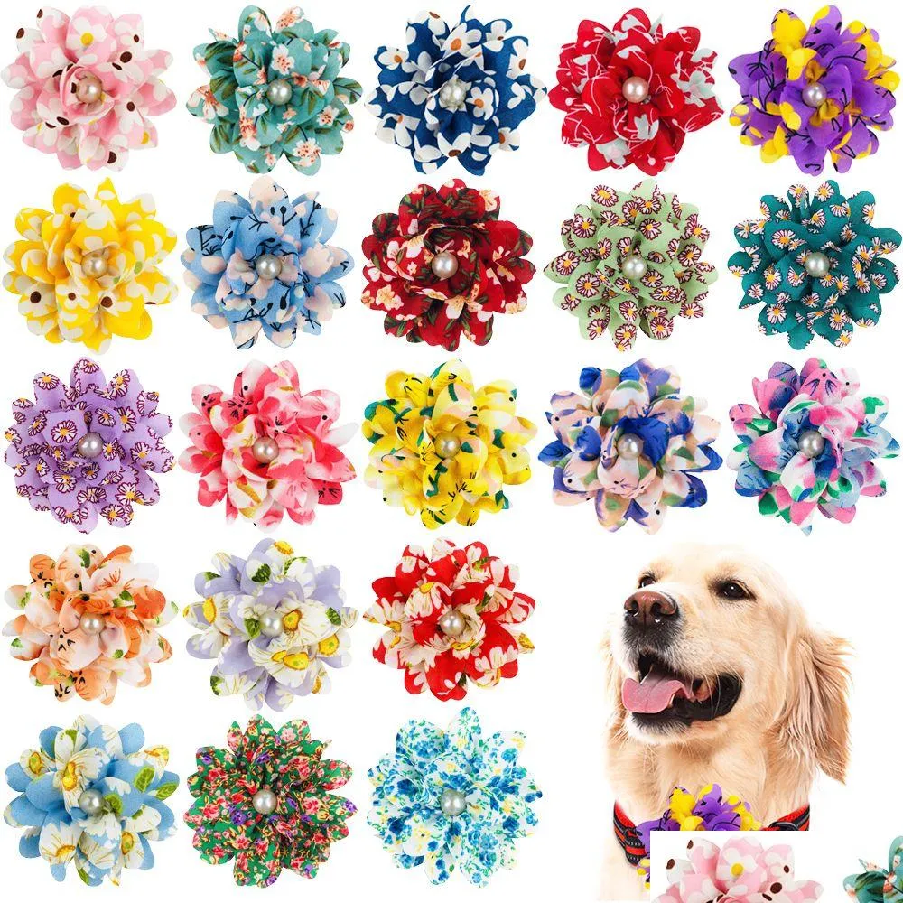 Dog Apparel 50 100Pcs Big Flower Collar Remove Bowtie Accessories Pets Bow Ties For Small Large Dogs 230804 Drop Delivery Dhwob